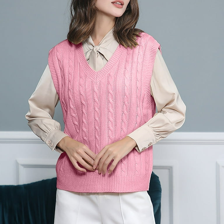 WNEGSTG Ladies' Solid Color Knit Vest V Neck Vest Sweater