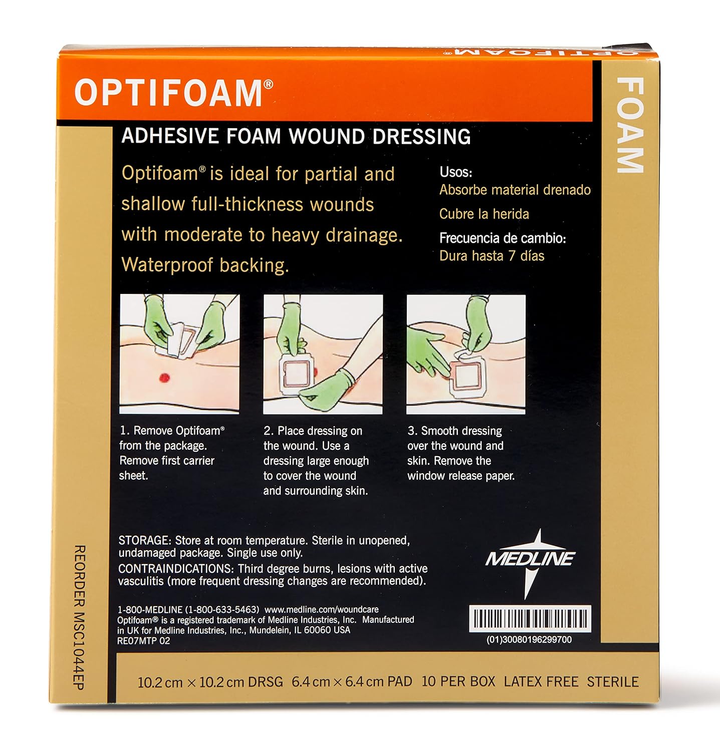 Optifoam Adhesive Foam Wound Dressings Pads, 10 Ea..