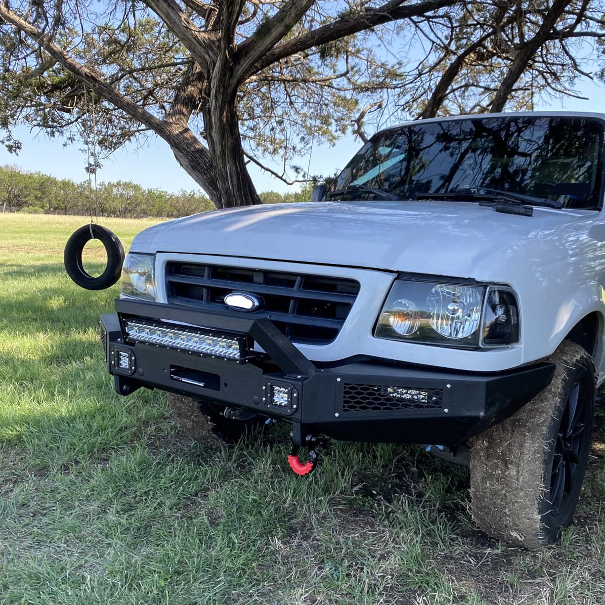 Vijay Compatible with 1998-1999-2000-2001-2002-2003-2004-2005-2006-2007-2008-2009-2010-2011 Ford Ranger Front Bumper Textured Black Steel with Light and D-ring