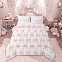 Manfei Kawaii Bow Bedding Comforter Set,Girls Bow Knot Twin Comforter Sets,Pink White Bedding Set,Breathable Bedroom Decorative Reversible,2pcs