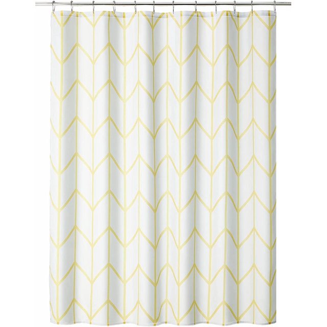 Polyester Fabric Modern Geometric Herringbone Print Shower Curtain with Reinforced Buttonholes for Master and Guest Bathroom - Machine Washable & Water Resistant - 72" x 72" - Yellow/White