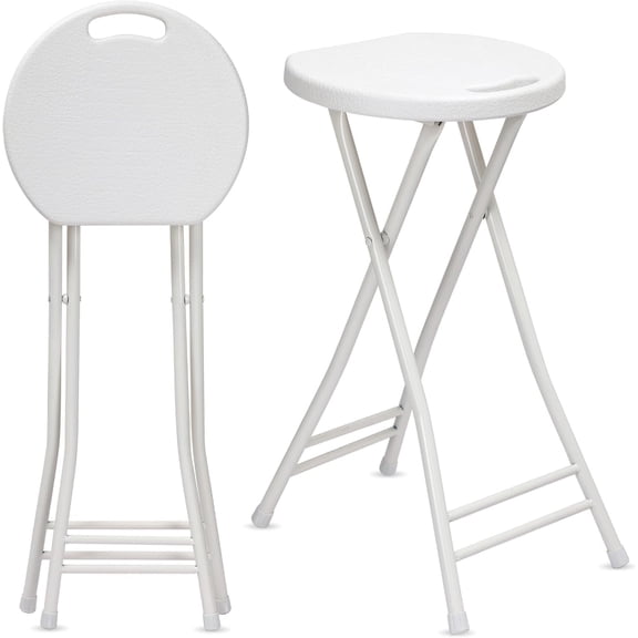 30 Inch Tall Folding Stool Chair | Heavy Duty Plastic Stool Chair | Portable Foldable Bar Height Stools with Handle for Indoor & Outdoor | Bar Stools with Footrest | 300lbs Capacity | White (1)