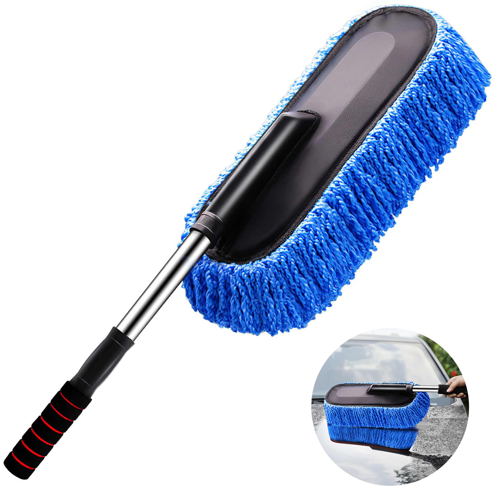 JUSHACHENGTA Car Duster Kit Blue Microfiber Car Duster Extendable Handle Interior Exterior Multipurpose Cleaning Car Brush 