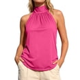 thumbnail image 2 of Wang6 Womens Plus Size Mock Neck Tank Tops Trendy Sleeveless Loose Fit Summer Tops Causal Solid Pleaded Tunic T Shirts Tees Hot Pink S, 2 of 6