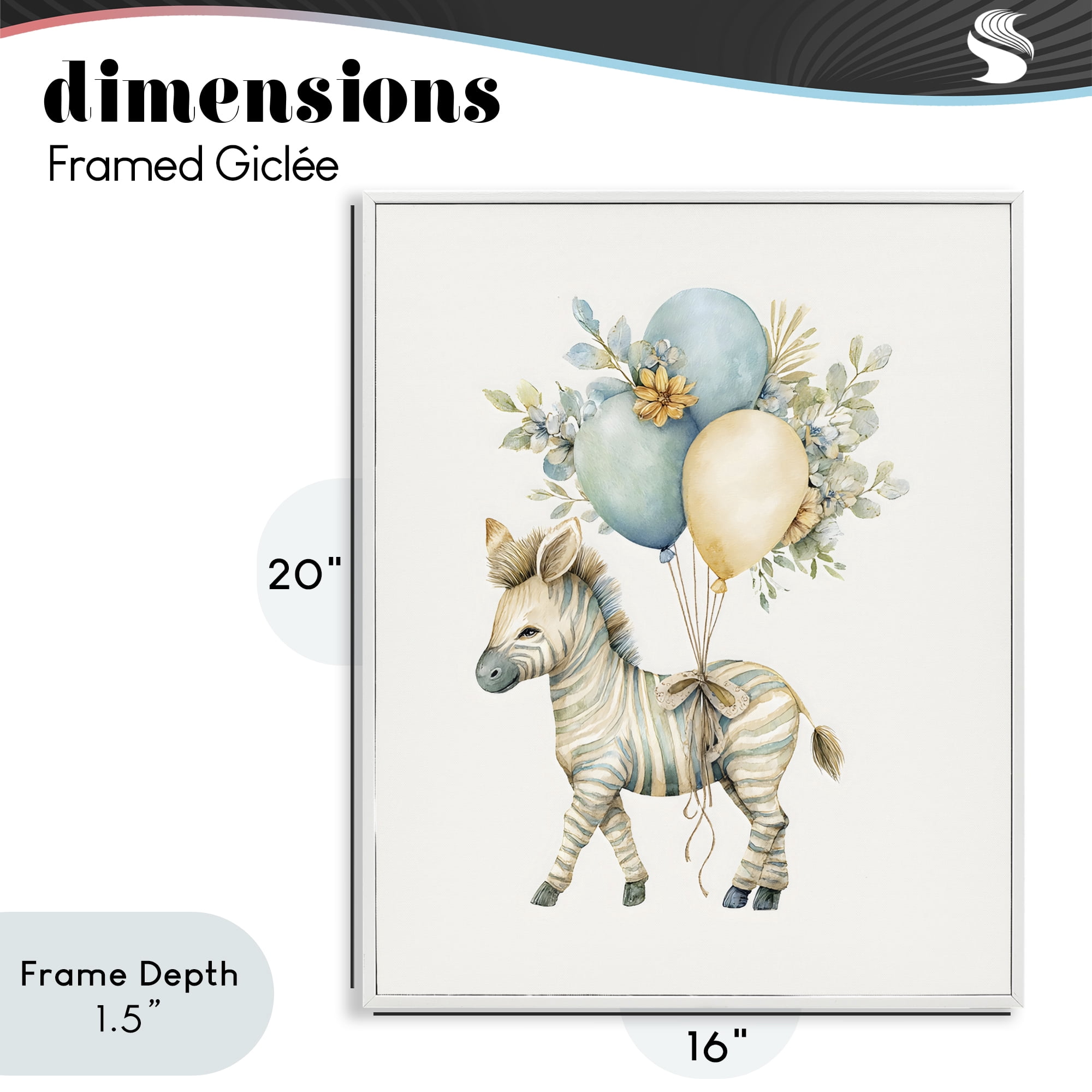 Stupell Industries Watercolor Nursery Zebra White Framed Giclee Art, design by LSR Design Studio