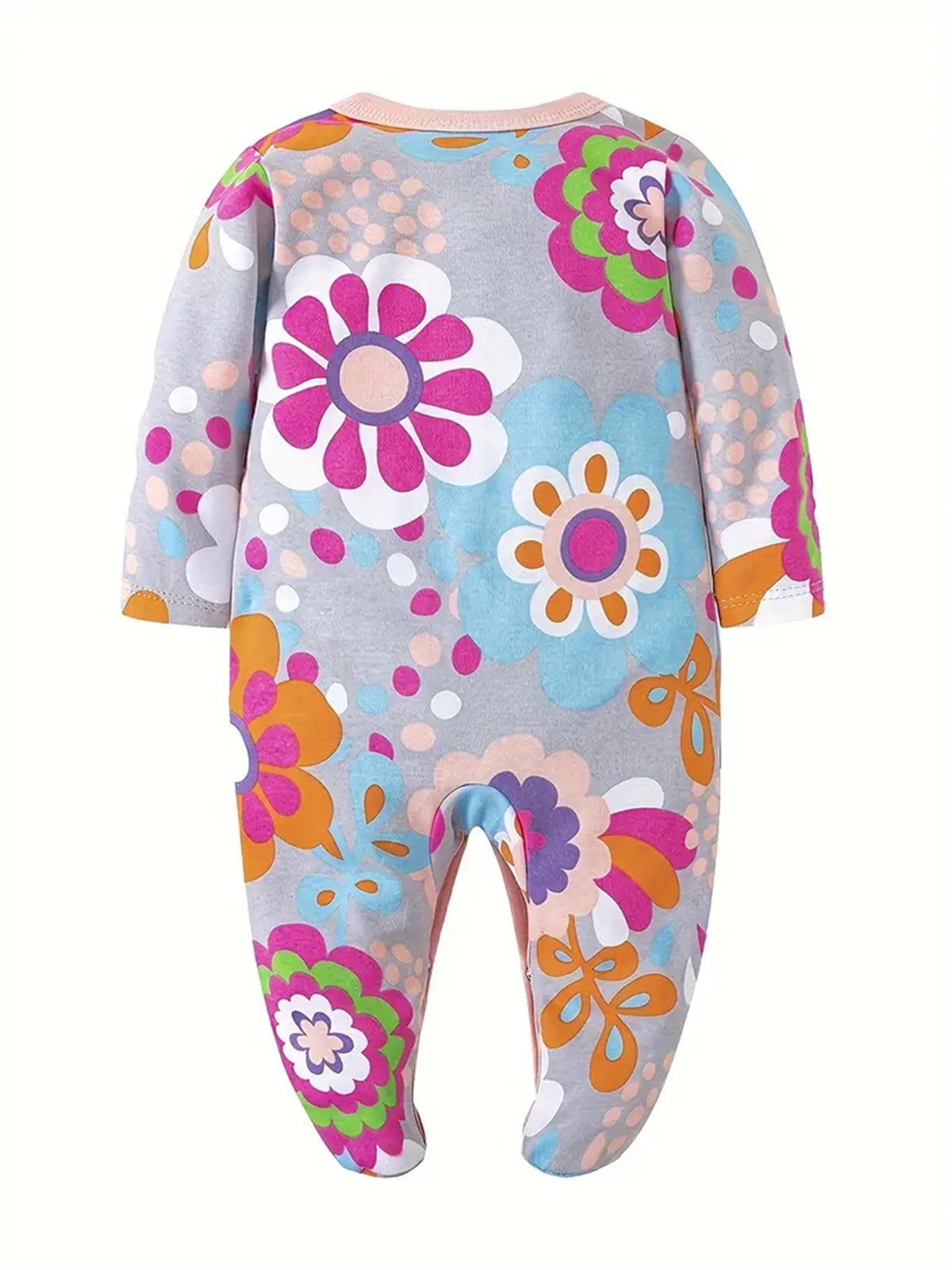 QEFJNO Newborn Baby Girls' 3-pack Sleep and Play Footies Pajamas One-Piece Sleeper Button Jumpsuit Cotton Floral PJs
