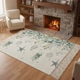 thumbnail image 3 of Green Coastal Washable Area Rug 3'x5',Summer Eucalyptus Leaves Beach Ocean Starfish Conch Woven Cotton Tassels Kitchen Rugs,Non Slip Indoor Door Mat Throw Carpet for Entryway Living Room Laundry Room, 3 of 9