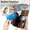 thumbnail image 3 of ELEHOLD iPhone 14 Crossbody Wallet Case, Zipper PU Leather Phone Case with Card Holder Wrist Strap Purse Cover for iPhone 14,Brown, 3 of 7