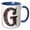 Blue/White, variant on 3drose, Pretty Image of Ruby Jeweled Monogram Letter G, 11oz Two-tone Red Mug