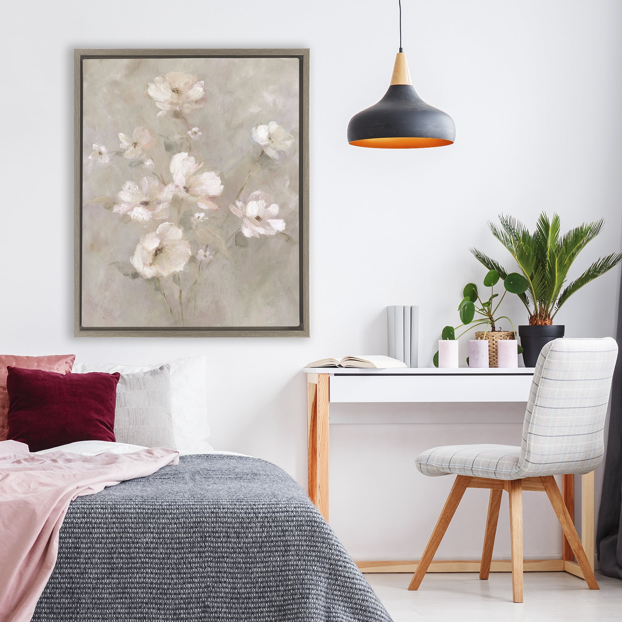 Stupell Industries Delicate Blush Floral Arrangement Brown Framed Floater Canvas Wall Art, design by Carol Robinson