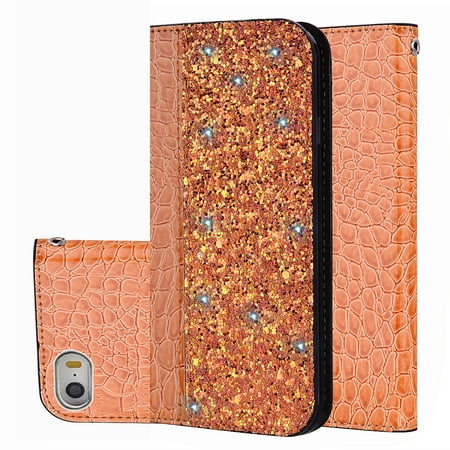 Unique Iphone Case Covers iPhone 5/5S/SE Case, iPhone 5/5S/SE Cover, Allytech Unique Bling Design PU Leather Wallet case with Wrist Strap Flip Folio Kickstand Cover for iPhone SE/ iPhone 5/ iPhone 5S, Yellow ()