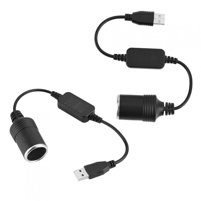 USB A Male to 12V Car Cigarette Lighter Socket Female Converter Cable  2-Pack