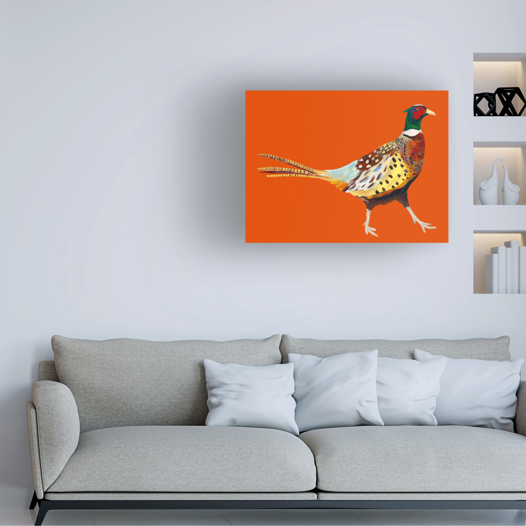 Trademark Fine Art Alice Straker Strutting Pheasant On Orange Canvas Wall Art