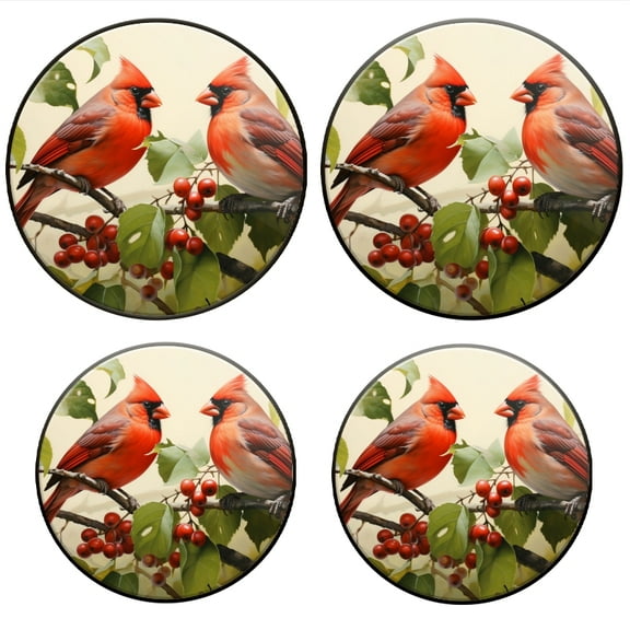 BaHomeck Electric Stove Burner Covers Set of 4,Round Metal Gas Stove Burner Covers 8 Inch and 10 Inch,Kitchen Decor,Red Cardinals Perched On Tree Branch