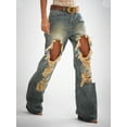 thumbnail image 4 of Women's High - Waisted Distressed  - Leg Jeans Fashion Street Style Trend Vintage Washed Jeans Y2K hip-hop rock trend payment  Extreme Ripped Design Cotton Denim Loose Fit, 4 of 5