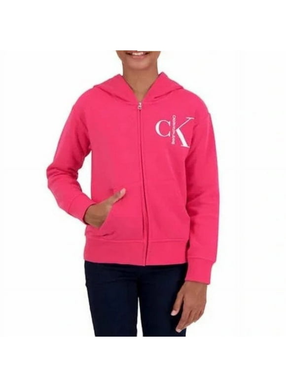 Calvin Klein Jeans Girl's Youth Full Zip Cotton Blend Logo Print Hoodie Jacket Large