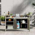 thumbnail image 7 of Domi Patio Bar Table, Outdoor Aluminum PE Wicker Bar Cart with Cabinet, All-Weather Storage Cabinet for Patio Kitchen or Bar, Wood Grain Finish, 7 of 7