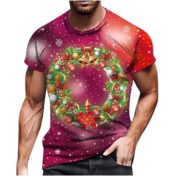 Hombres Casual Christmas Bow-knot Sense Of Atmosphere 3D Impresión digital Pullover Cuello redondo Blusa de manga corta Camiseta Pompotops oipoqjl2510