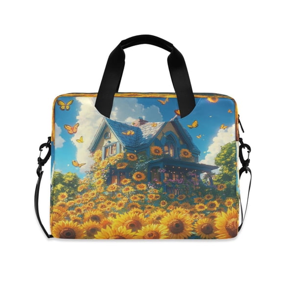 16inch Laptop Briefcase, Business Laptop Bag with Detachable Strap & Padded Compartment, Water-Resistant Polyester,A Sunflowers