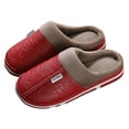 thumbnail image 3 of Daznico Unisex Leather Slippers Waterproof Indoor Outdoor House Shoes Solid Color Plush Lined Warm Cozy for Fall Winter,Color:Red,Size：6.5, 3 of 9