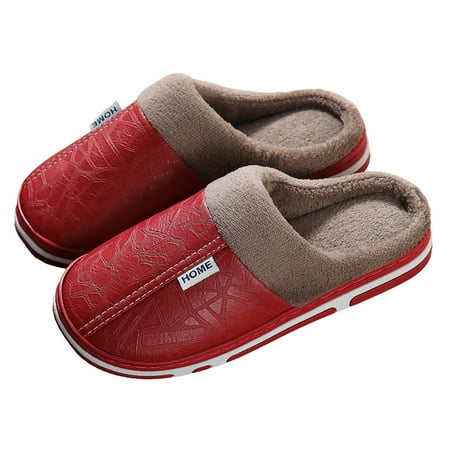 

Couple Autumn And Winter Solid Color Leather Home Warm Padded Outdoor Shoes Slippers Daily Casual Style Holiday Party Royally Comfortable
