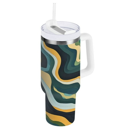 

40 Oz Car Handle Water Cup 10.8x3.85 Inch Stainless Steel Water Cup With Handle Water Cup Car Water Cup Travel Coffee Cup Color River Cartoon3