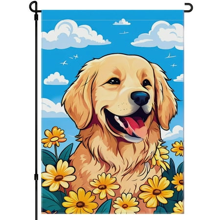 Cute Retriever Durable Garden Flags for Outdoor - Happy Smile Cute Dog Face Seasonal Floral House Decor 28x40 Inch - Puppy Stickers Colorful Cartoon Porch Flag for Home Farmhouse House Garden