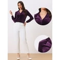 thumbnail image 2 of DARING DIVA Women's Retro Velvet V Neck Long Sleeve Button Down Shirt S Purple, 2 of 6