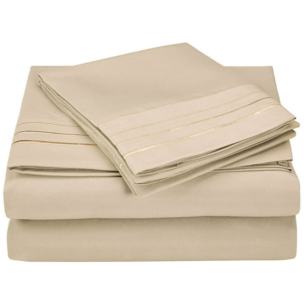 WrinkleFree 3Line Embroidery Sheet Set Ivory / Cal King