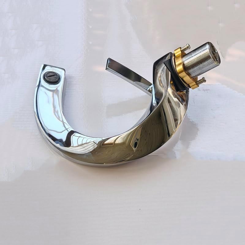 SOKNARKU Modern Bathroom Sink Basin Faucet Brass Single Hole Single Handle Deck Mount Cold And Hot Mixed Creative Design Tap Including Two US Standard 3/8 Hoses Chrome Plating