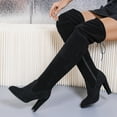 thumbnail image 6 of Mepaouo Women Suede Over The Knee Boots Chunky Heel Stretch Sexy Thigh High Long Boots(Black,6), 6 of 9