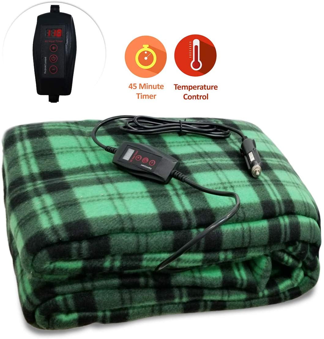 Zone Tech Car Heated Travel Blanket Green Plaid 12V Automotive