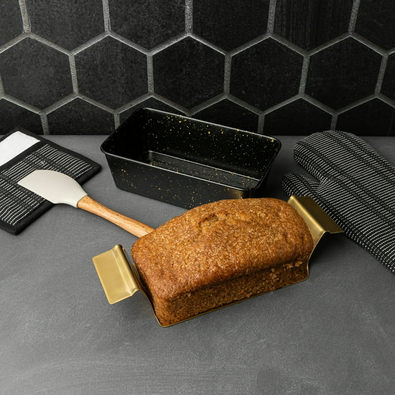 Thyme & Table Loaf Pan with Gold Stainless Steel Trivet - Black