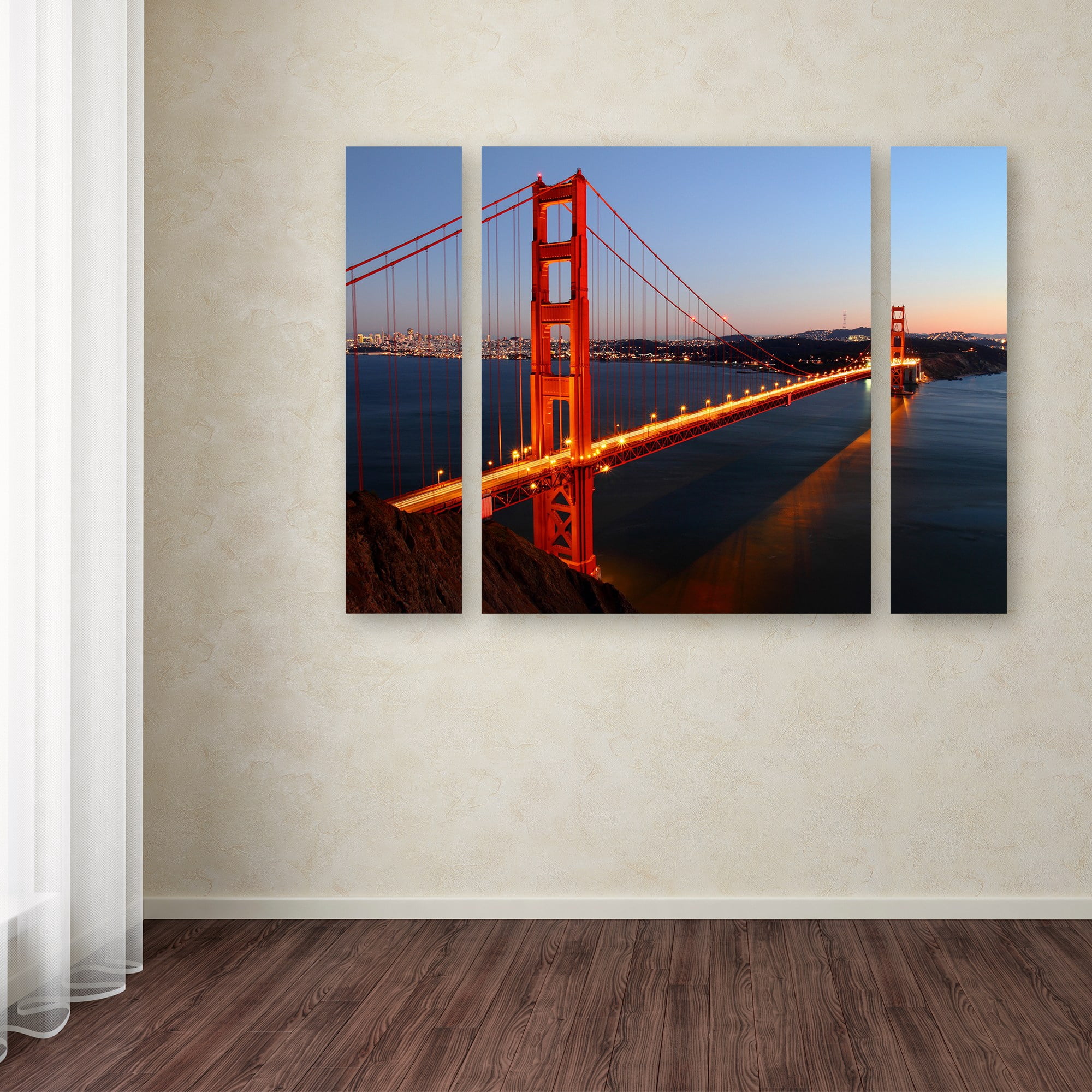Trademark Fine Art "Golden Gate SF" Canvas Art by Pierre Leclerc Three Panel Set