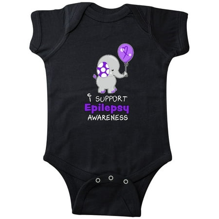 

Inktastic I Support Epilepsy Awareness Elephant with balloon Gift Baby Boy or Baby Girl Bodysuit