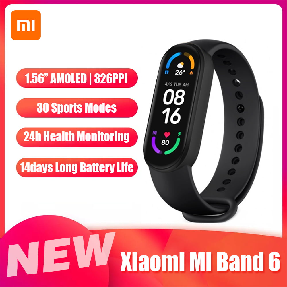 Xiaomi MI Band 6 Fitness Tracker , Smart Watch with Blood Oxygen Monitor/30 Sports Modes/1.56 Inch AMOLED Screen Bracelet(Black)