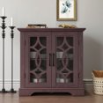 thumbnail image 2 of CQSXDA 34.37" MDF Buffet Sideboard 2 Glass Doors, Adjustable Shelf, For Dining Room Or Living Room, Ox Blood Red, 2 of 15
