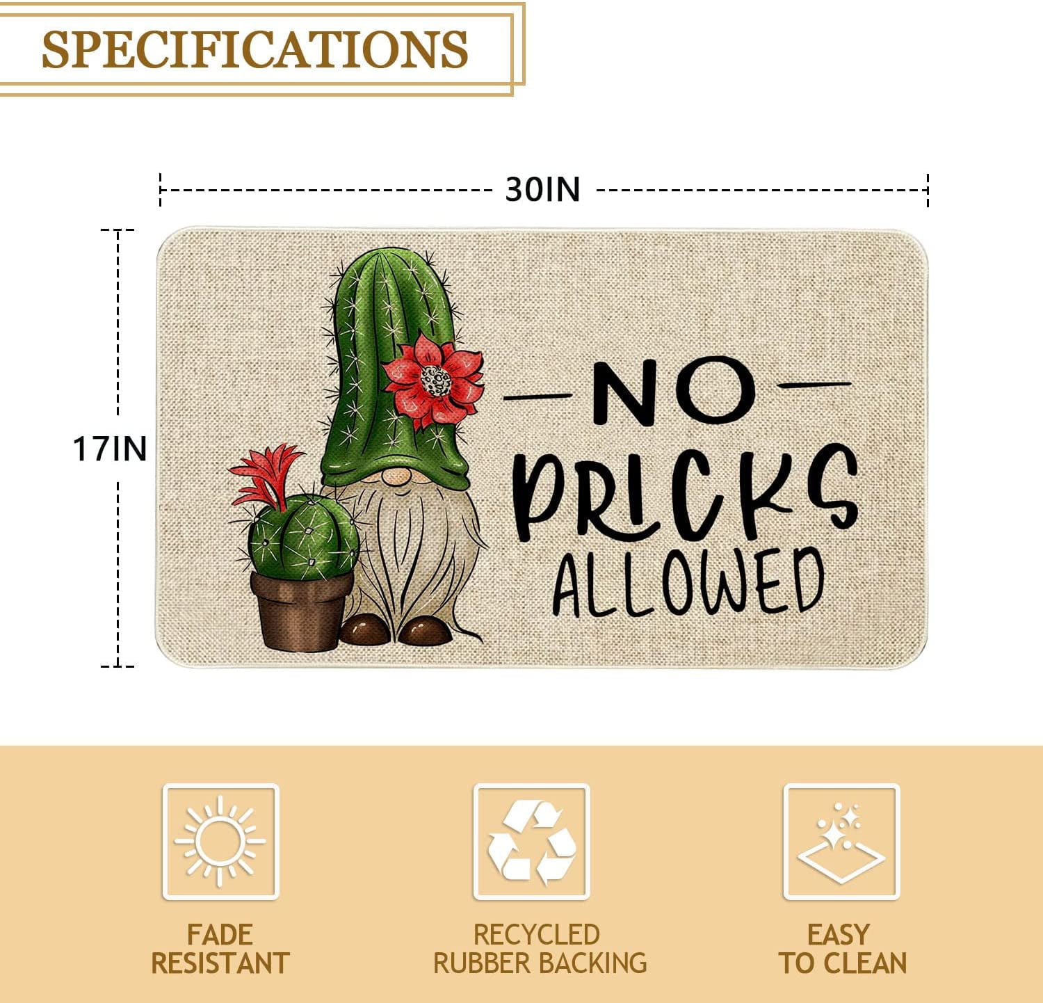 Spring Summer Door Mat 30 X 17 Inch No Picks Allowed Cactus Gnome Doormat Indoor Outdoor Entrance Funny Floor Mat Non Slip Summer Decor Rubber Welcome Mats