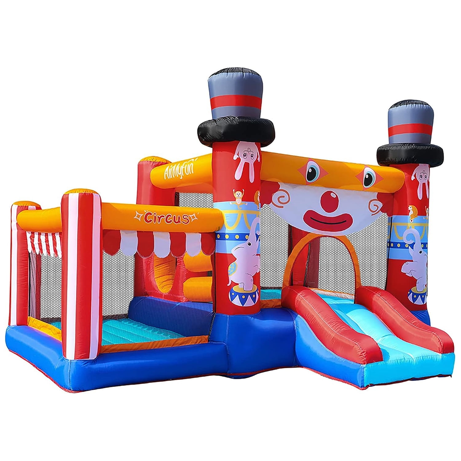 CIPACHO Inflatable Bouncer Castle for Kids, Jumping Bouncy House Slide with Blower, Bouncing Area and a Slide, Cute Clown Theme
