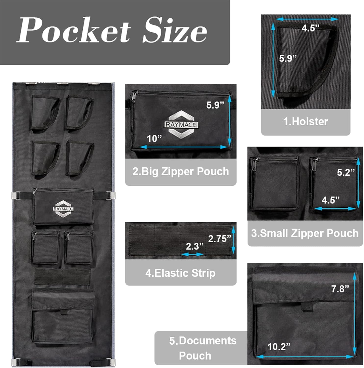 Gun Safe Door Panel Organizer 16.5W*47H Adjustable Storage for Pistols Documents