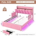 thumbnail image 2 of Full Size Upholstered Bed with Storage Drawer and LED Light,Full Bed Frame with Safety Guardrails and Chic Wavy Headboard,Velvet Princess Bed with Charging Station,Heavy Duty Metal Support,Pink, 2 of 6