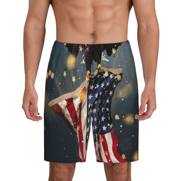 Fotbe North American Bald Eagle1 Pantalones Cortos de Pijama para Hombre, Ropa de Dormir, Pantalones de Pijama Cortos para Hombre-Small