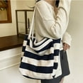 thumbnail image 5 of CHUMUD Striped Canvas Tote Handbag for Women Vertical Stripe Large Capacity Shoulder Bag for Shopping Travel, 5 of 7