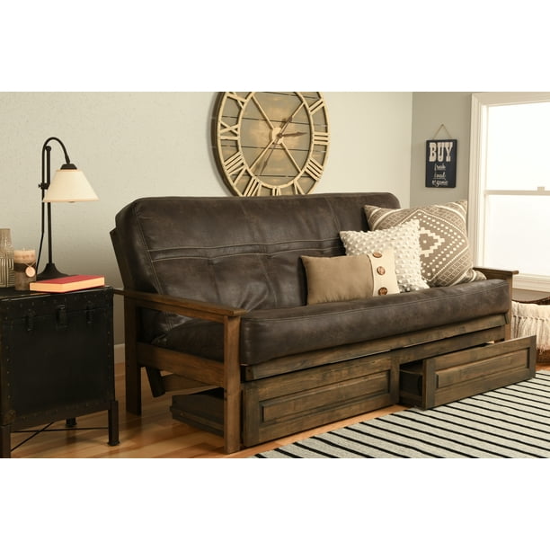 Albany Futon with storage in Rustic Walnut Finish, Multiple Colors
