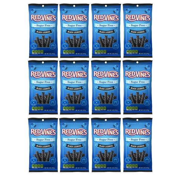 American Licorice Company Sugar Free Red Vines 5oz (12 Bags) Flavor: Black Licorice