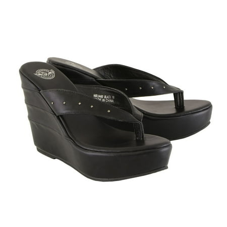 

Milwaukee Leather MBL9460 Women s Black Wedge Fashion Casual Sandals with Studded Straps 8