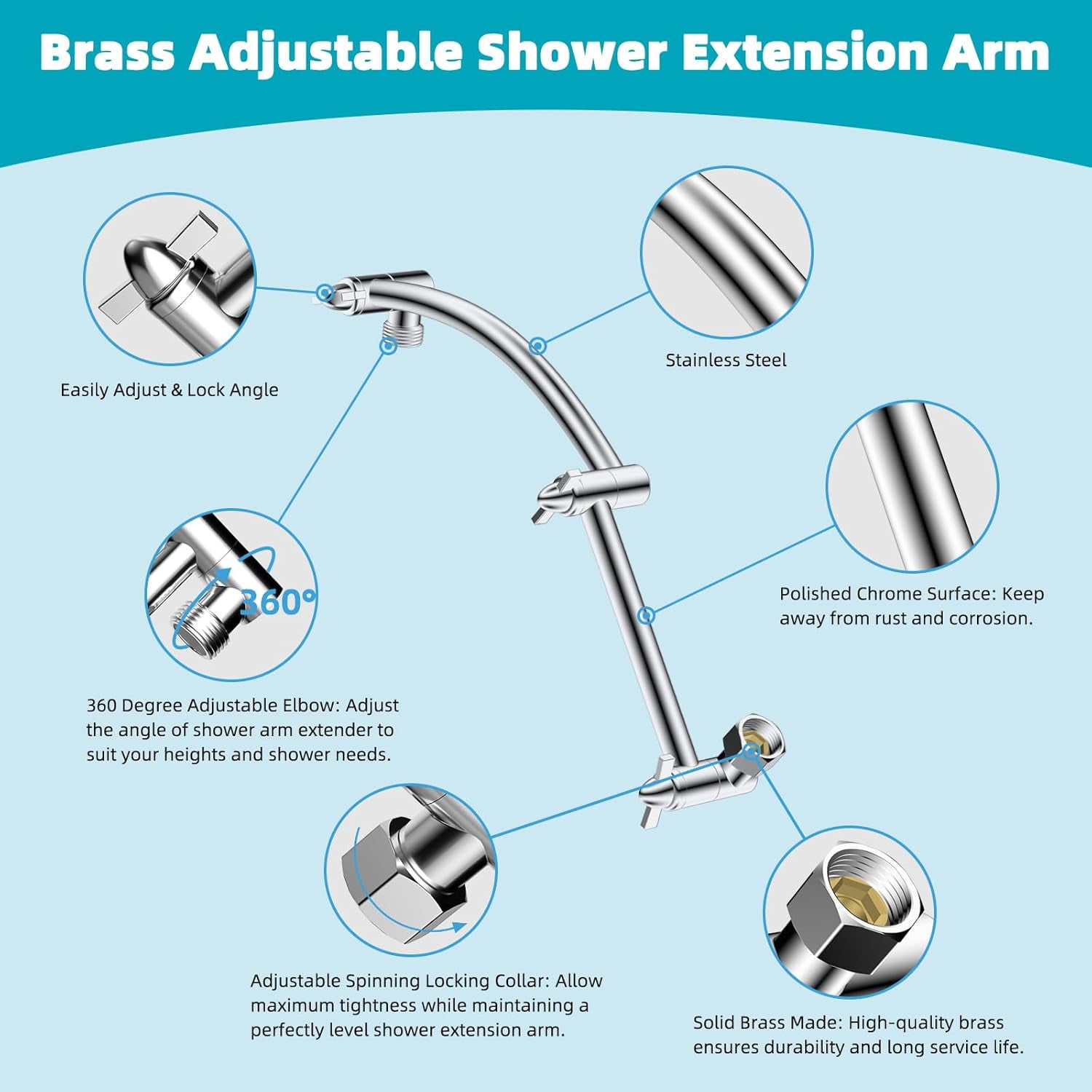 13 Inch High Pressure Rain Shower Head with 16 Inch Extension Arm, 5 Spray Modes Square Fixed Showerhead Chrome