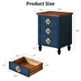 thumbnail image 3 of Resenkos 19" Vintage Farmhouse End Table - Rustic Nightstand with 3 Drawers, Gourd Legs & Floral Knobs, Blue Antique Blue, Walnut, 3 of 8