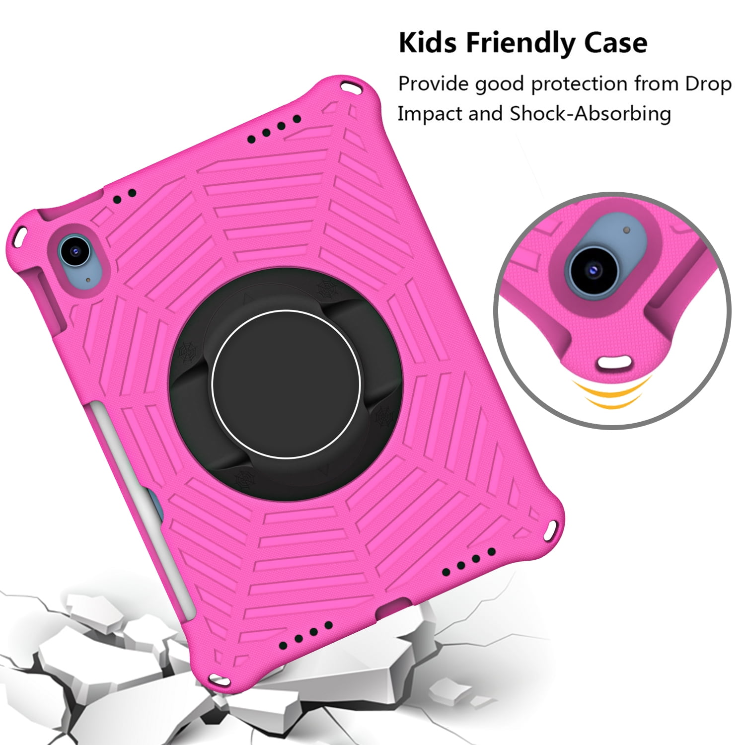 Dteck Rugged Case for Apple iPad (10th generetaion) 10.9-inch 2022, Shockproof Drop Protection Cover with 360 Rotatable Kickstand Shoulder Strap Pencil Holder for 10.9" iPad 10th Gen Case 2022,Rose