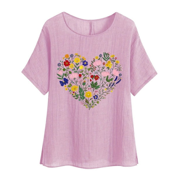 Vestidos Casuales Para Mujer, Blusas De Mujer De Moda Camisetas estampadas de moda para mujer, blusas casuales de lino holgadas de manga corta con cuello redondo y raglán